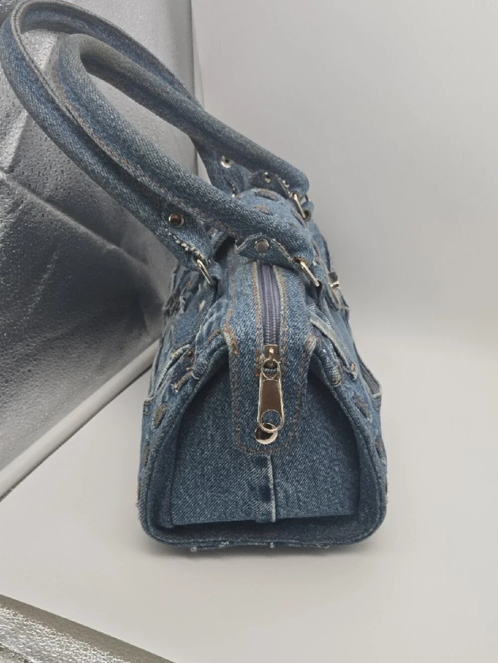 Vintage Hand & Heart Upcycled Denim Doctor Satchel Bag
